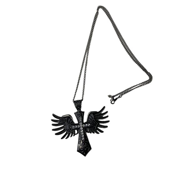 Gothic Angel Winged Cross Pendant Necklace With Chain Masculine Crucifix u - Picture 2 of 6